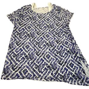 3a- Womens Catherine's 1X Short Sleeve Open Shoulder Shirt Purple White